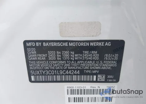 2020 BMW X3 Sdrive30I from USA, damaged, VIN 5UXTY3C01L9C44244
